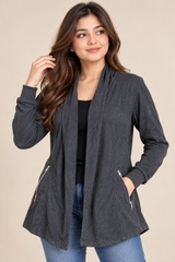 PRIMARK Women Charcoal Grey Open Front Cardigan Jacket