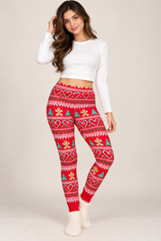 PRIMARK women’s red Christmas leggings in UK Size S with 24-inch waist. Festive gingerbread, tree and heart print, perfect for cosy winter wear.