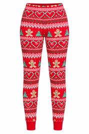 PRIMARK women’s red Christmas leggings in UK Size S with 24-inch waist. Festive gingerbread, tree and heart print, perfect for cosy winter wear.