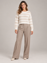 Primark Women Cream & Beige Striped Cropped Jumper