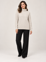Primark Women Cream Chevron Ribbed Turtleneck Jumper