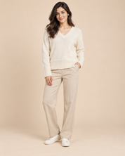  this PRIMARK cream V-neck knit jumper in UK size L. A soft, stylish women’s sweater with ribbed details—perfect for everyday layering.