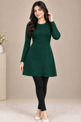 PRIMARK Women Dark Green Ribbed Knit Long Sleeve Dress