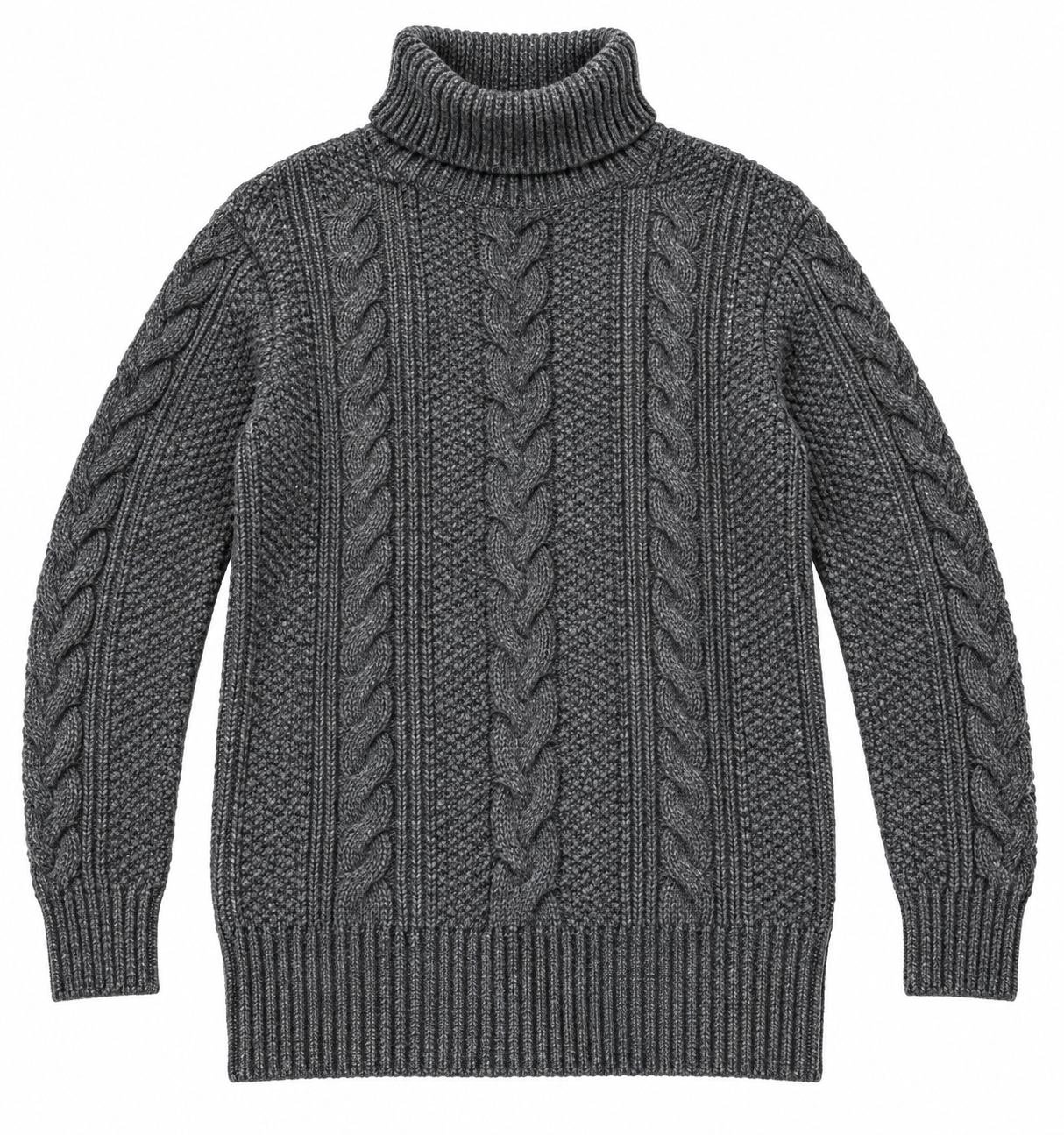  this Primark dark grey cable knit turtleneck jumper in UK size M. Cosy long-fit women’s winter knitwear, ideal for stylish everyday layering.