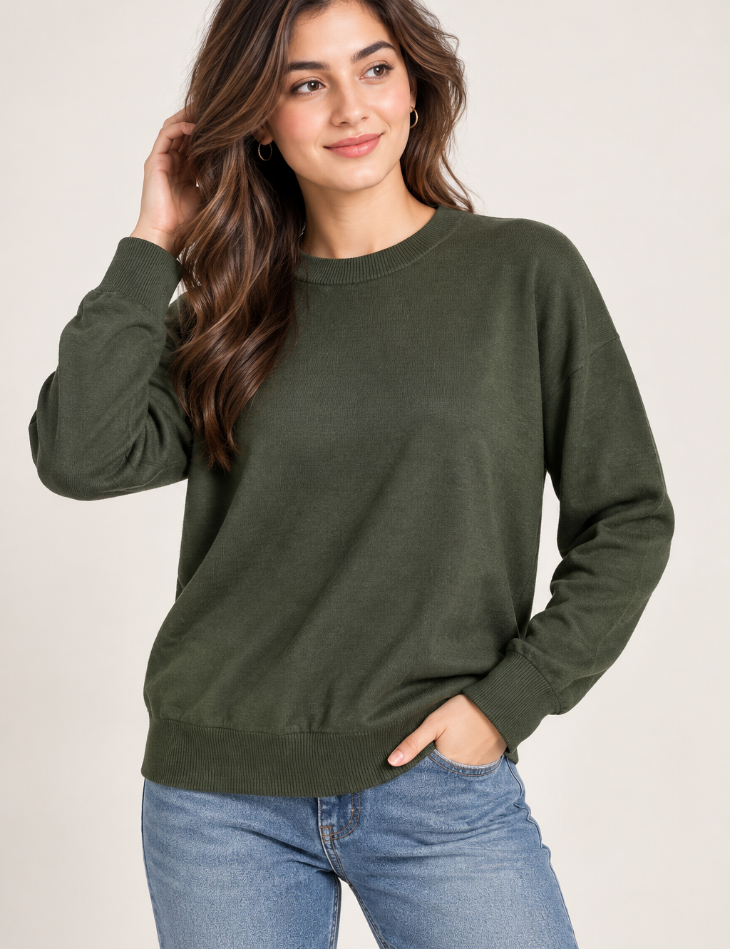  Primark women’s dark olive green crew neck sweatshirt in UK Size L. A comfortable, versatile everyday layer in very good 4-star condition.