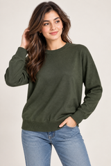 Primark Women Dark Olive Green Crew Neck Sweatshirt
