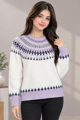 PRIMARK Women Fair Isle Knit Jumper Cream & Lavender