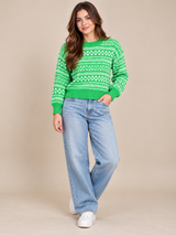PRIMARK Women Green & White Fair Isle Knitted Jumper