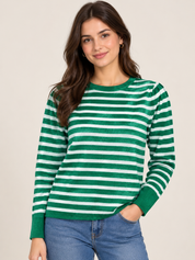  PRIMARK green and white striped long sleeve knit jumper in UK XL. A versatile casual jumper with a classic design for everyday wear.