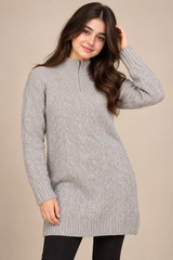 PRIMARK Women Grey Cable Knit Half-Zip Sweater