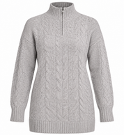 PRIMARK women’s grey cable knit half-zip sweater in UK Size XS. A cozy high-neck winter jumper with long sleeves and classic textured detailing.