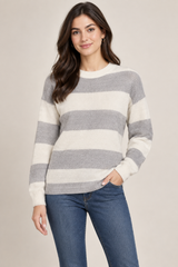 Primark Women Grey & Cream Striped Knitted Jumper