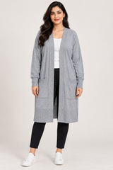Primark Women Grey Longline Open Front Cardigan