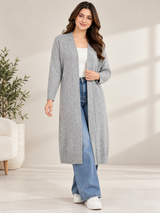 PRIMARK Women Grey Longline Open Front Knitted Cardigan