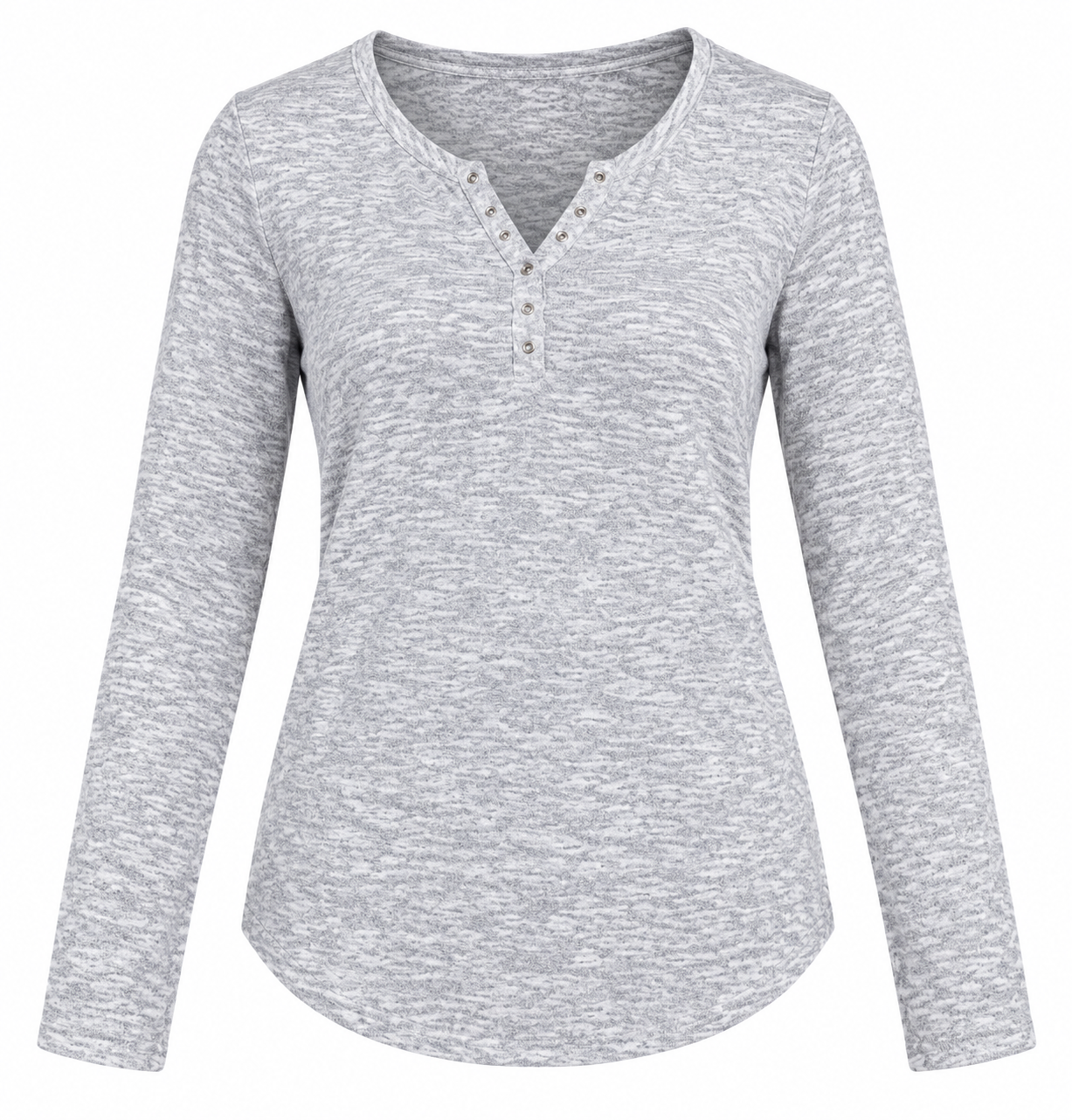 Primark women’s grey marl long sleeve Henley top in UK Size 16. A comfortable, versatile everyday top in 4-star very good condition.