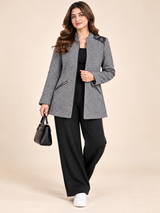 PRIMARK Women Grey Textured Open Front Cardigan with Black Shoulder Detail