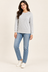 PRIMARK Women Light Grey Ribbed Long Sleeve Top