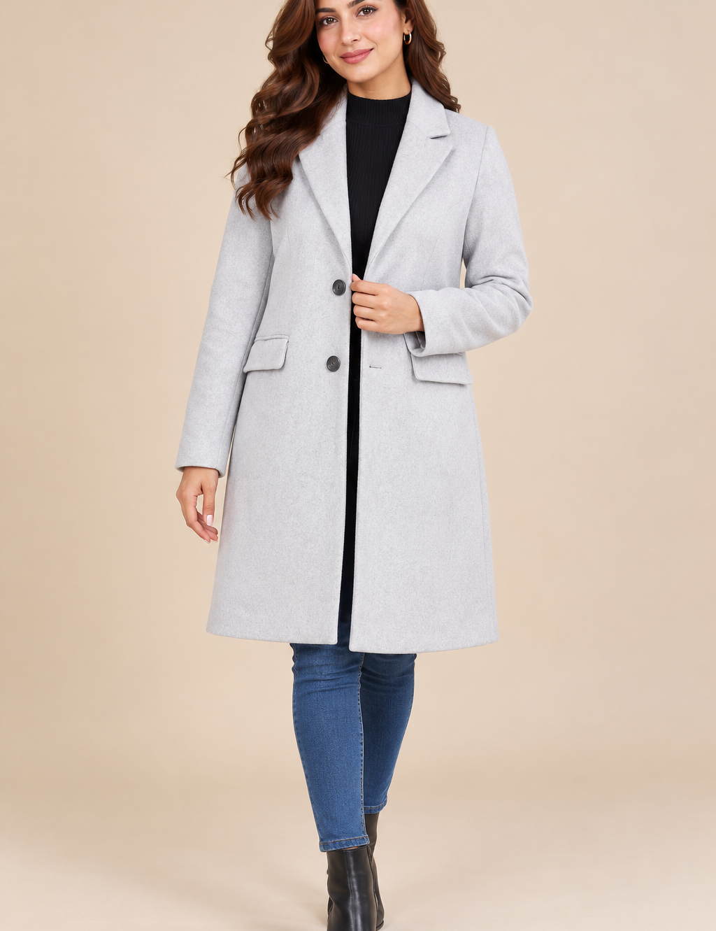  Primark Women’s Light Grey Tailored Long Coat in UK Size 6. Elegant button-front design with lapel collar and flap pockets. Rated 4 stars.
