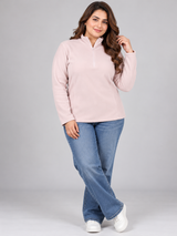 Primark Women Light Pink Half-Zip Fleece Pullover