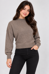 Primark Women Light Taupe Brown Textured Knit Jumper