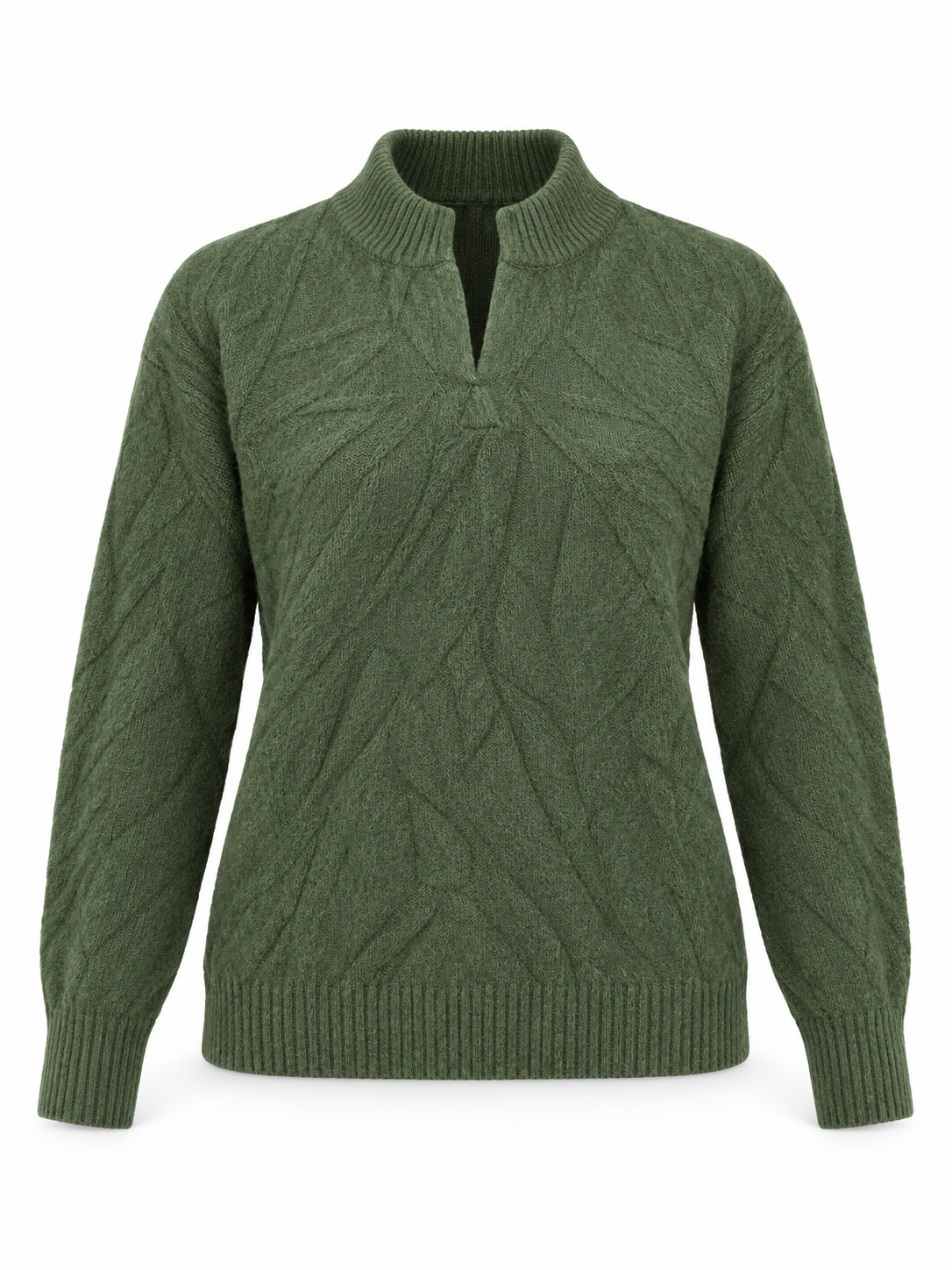  Primark women’s olive green knitted jumper in UK M. Split neckline, long sleeves and ribbed trims. Chest 21 inches flat, length 23 inches.