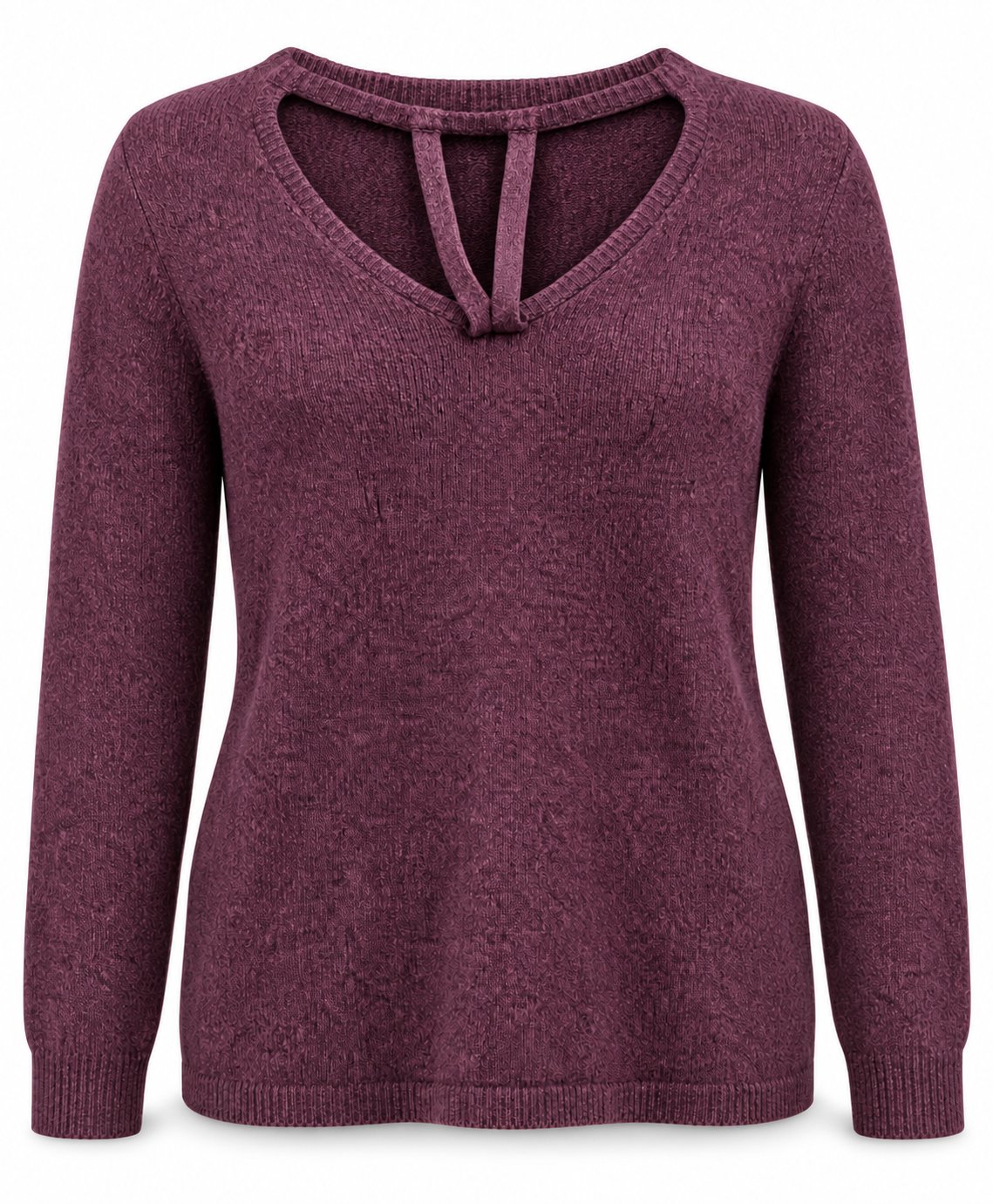   Primark women’s plum knit V-neck jumper in UK size L. Soft, stylish and perfect for everyday winter outfits.