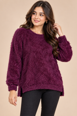 PRIMARK Women Plum Purple Fluffy High-Low Sweater