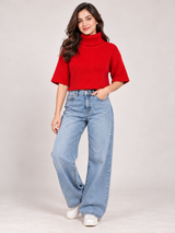 PRIMARK Women Red Cropped Turtleneck Knit Jumper