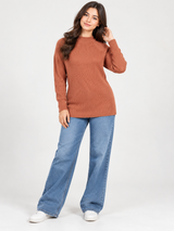 PRIMARK Women Rust Ribbed Knit Mock Neck Jumper