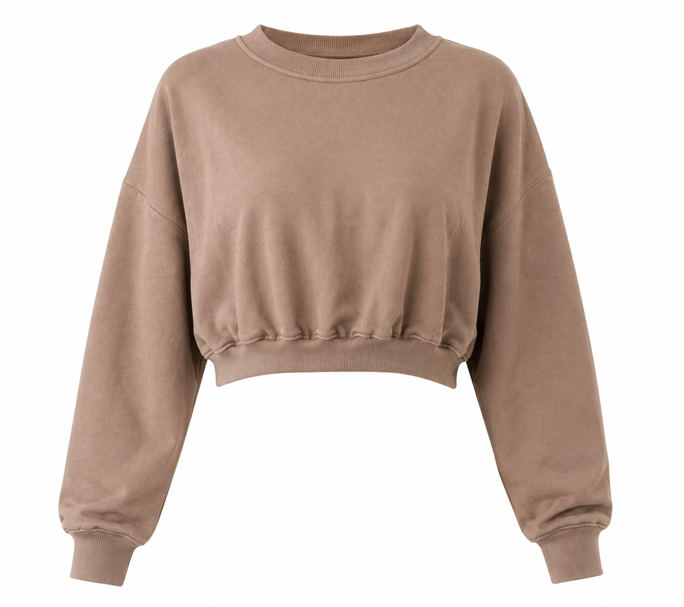 PRIMARK women’s beige cropped sweatshirt in UK size S. Stylish ribbed crew neck, long sleeves and casual cropped fit, perfect for everyday outfits.