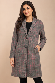  PRIMARK women’s houndstooth check longline coat in UK size 8. Stylish tailored design with button fastening, lapel collar and practical pockets.