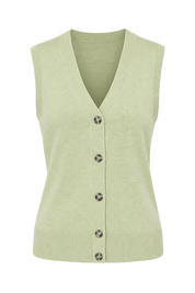  PRIMARK women’s light green sleeveless knitted cardigan in UK XL. Stylish V-neck button-front design with ribbed trims, perfect for casual everyday layering.