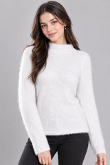 PRIMARK Women’s White Fuzzy Knit Turtleneck Jumper