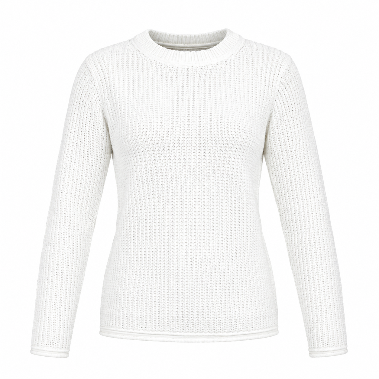 Primark Women’s White Textured Knit Jumper, UK XS. Classic long-sleeve crew neck design, perfect for casual outfits and everyday layering.