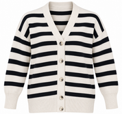  PRIMARK women’s cream and black striped cardigan in UK Size L. Stylish V-neck, button-front design in 4-star very good condition.