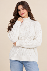 PRIMARK Women White Cable Knit Turtleneck Jumper