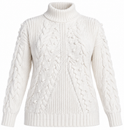 PRIMARK Women’s White Cable Knit Turtleneck Jumper in UK Size M. Cozy textured knit with long sleeves and ribbed detailing, ideal for winter wear.
