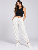 PRIMARK Women White Soft Textured Fleece Joggers