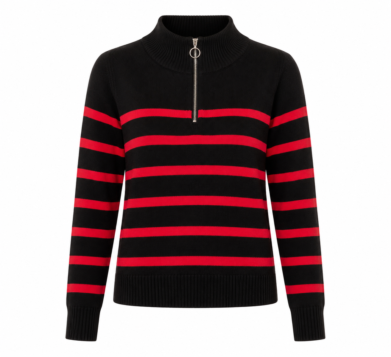  Primark women’s black and red striped half-zip knit sweater, UK size S. Stylish, comfortable and perfect for casual everyday wear.