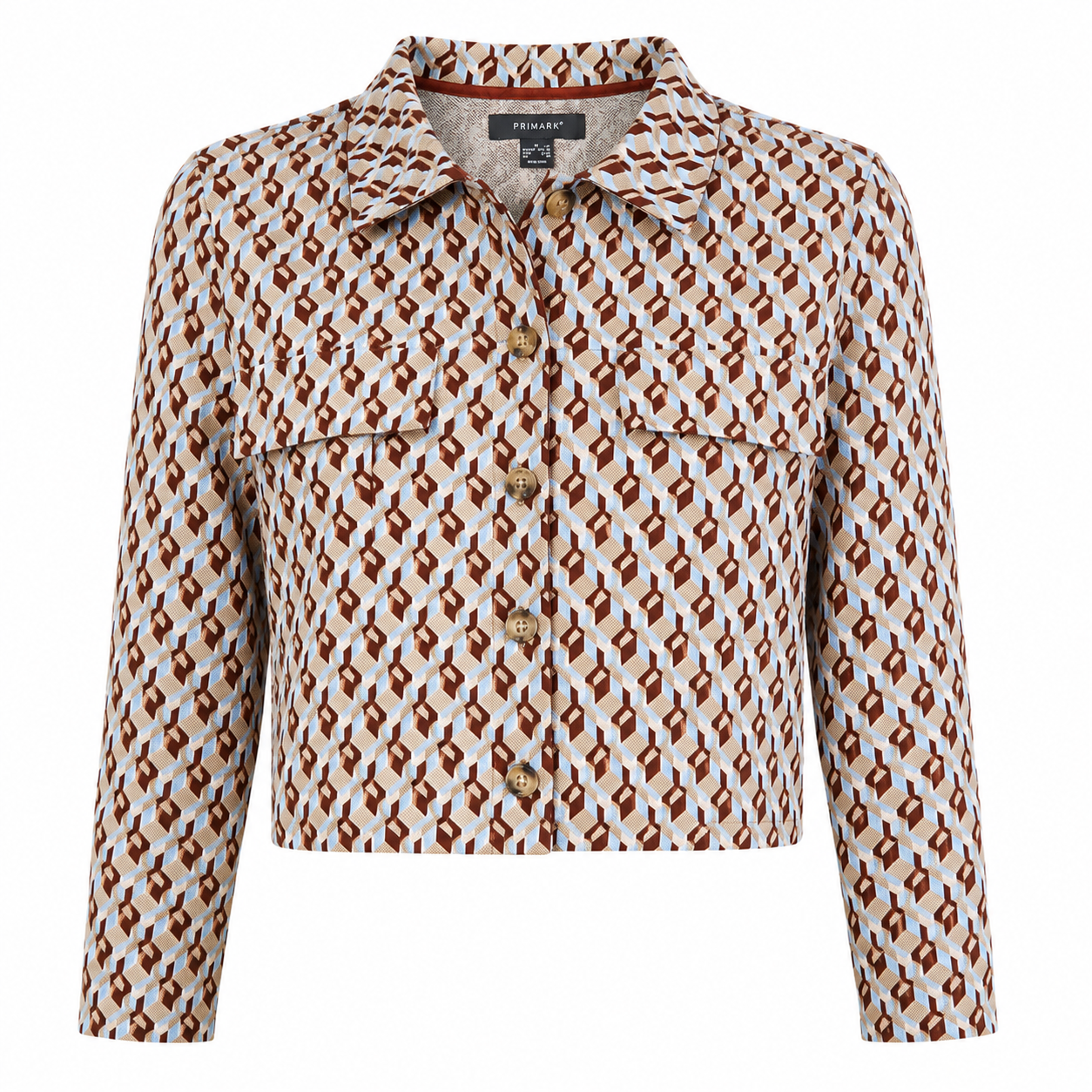  PRIMARK Women's Geometric Print Sweatshirt featuring a stylish all-over pattern, soft fabric, long sleeves, and a comfortable fit for everyday casual wear.