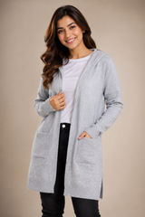 Primark Womens Light Grey Hooded Knit Cardigan