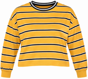 Primark Women's Mustard Yellow Striped Cropped Sweatshirt in UK Size XS. Stylish long sleeve crew neck casual top, perfect for everyday fashion.