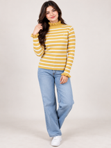 Primark Women's Mustard Yellow & White Striped Ribbed Jumper