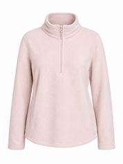 Primark women's pale pink fleece pullover in UK size L. Soft, cosy quarter-zip design with high neck and relaxed fit, perfect for casual winter layering.