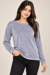 Primark Women's Soft Velvet Star Print Long Sleeve Top