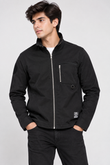PULL&BEAR Men Black Utility Zip Jacket