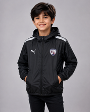  Puma Boys Black Hooded Track Jacket in UK Size 9–10 Years. Stylish football-inspired design with hood, zip fastening, pockets and sporty detailing.