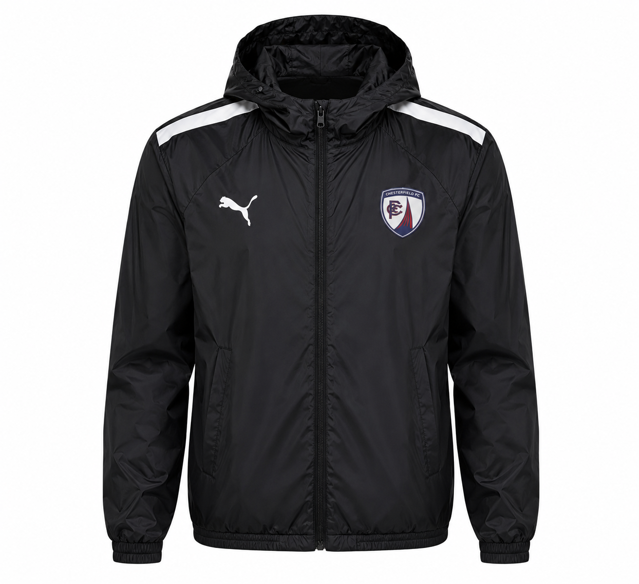  Puma Boys Black Hooded Track Jacket in UK Size 9–10 Years. Stylish football-inspired design with hood, zip fastening, pockets and sporty detailing.
