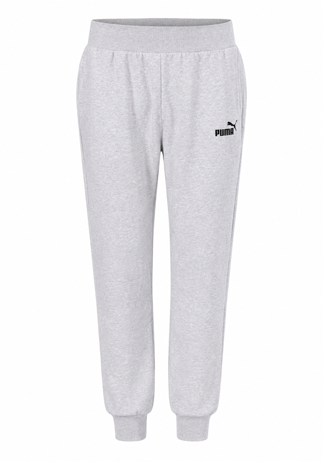  PUMA Men's Light Grey Fleece Joggers featuring a soft cotton-blend fabric, elastic waistband, ribbed cuffs, and iconic logo. Comfortable sweatpants perfect for casual wear, workouts, and everyday style.