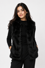 Quiz Black Faux Fur Gilet
